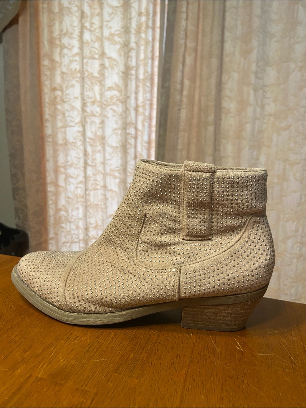 Report Beige Suede Ankle Bootie with Studded Detail